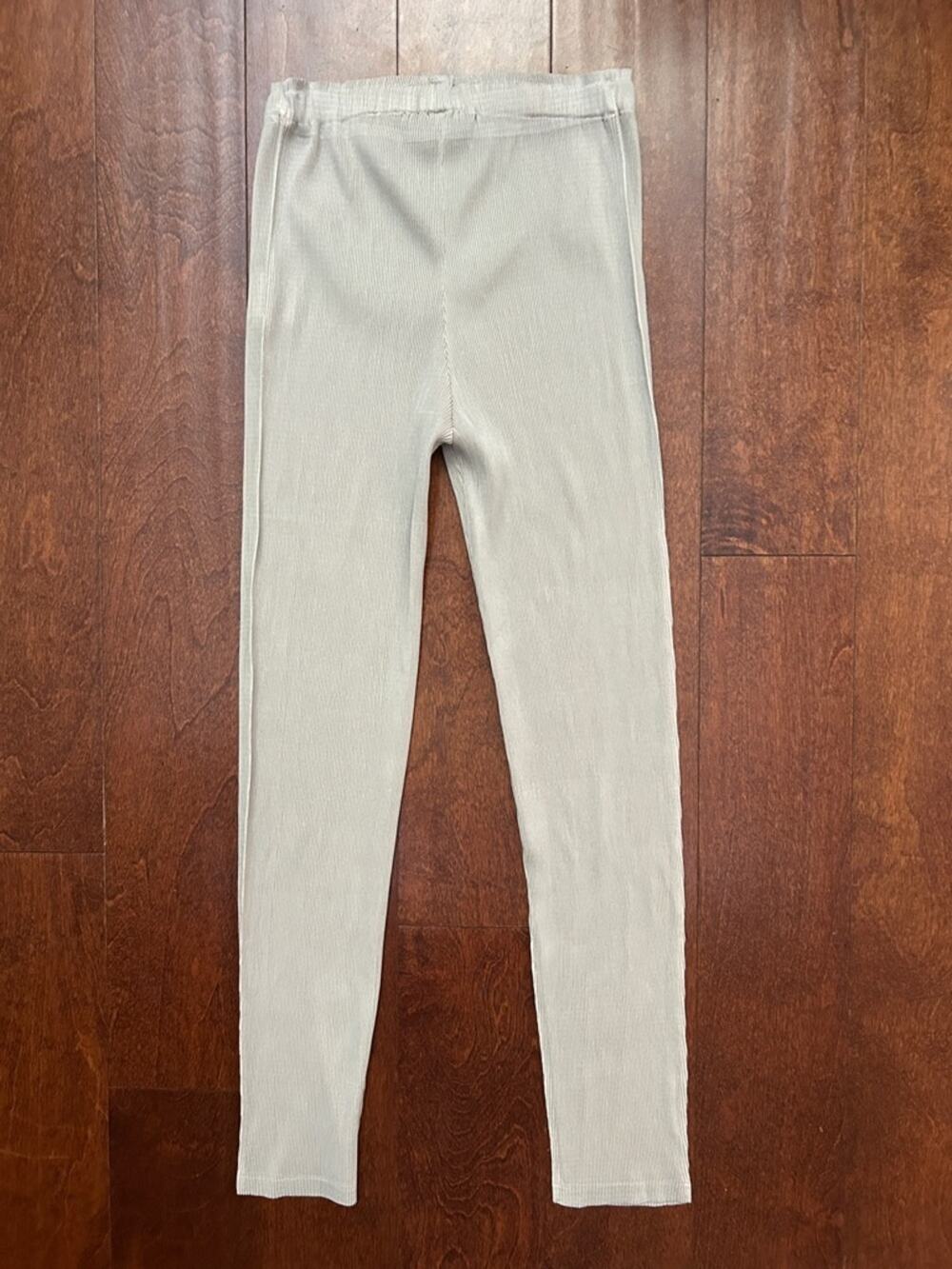 Masaki Matsuka Japanese Micropleated Beige Skinny Ankle Pants, Size XS/S